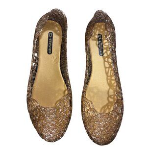 Omagga Glitter Jelly Flats Womens Size 7.5/8 Gold Sparkle